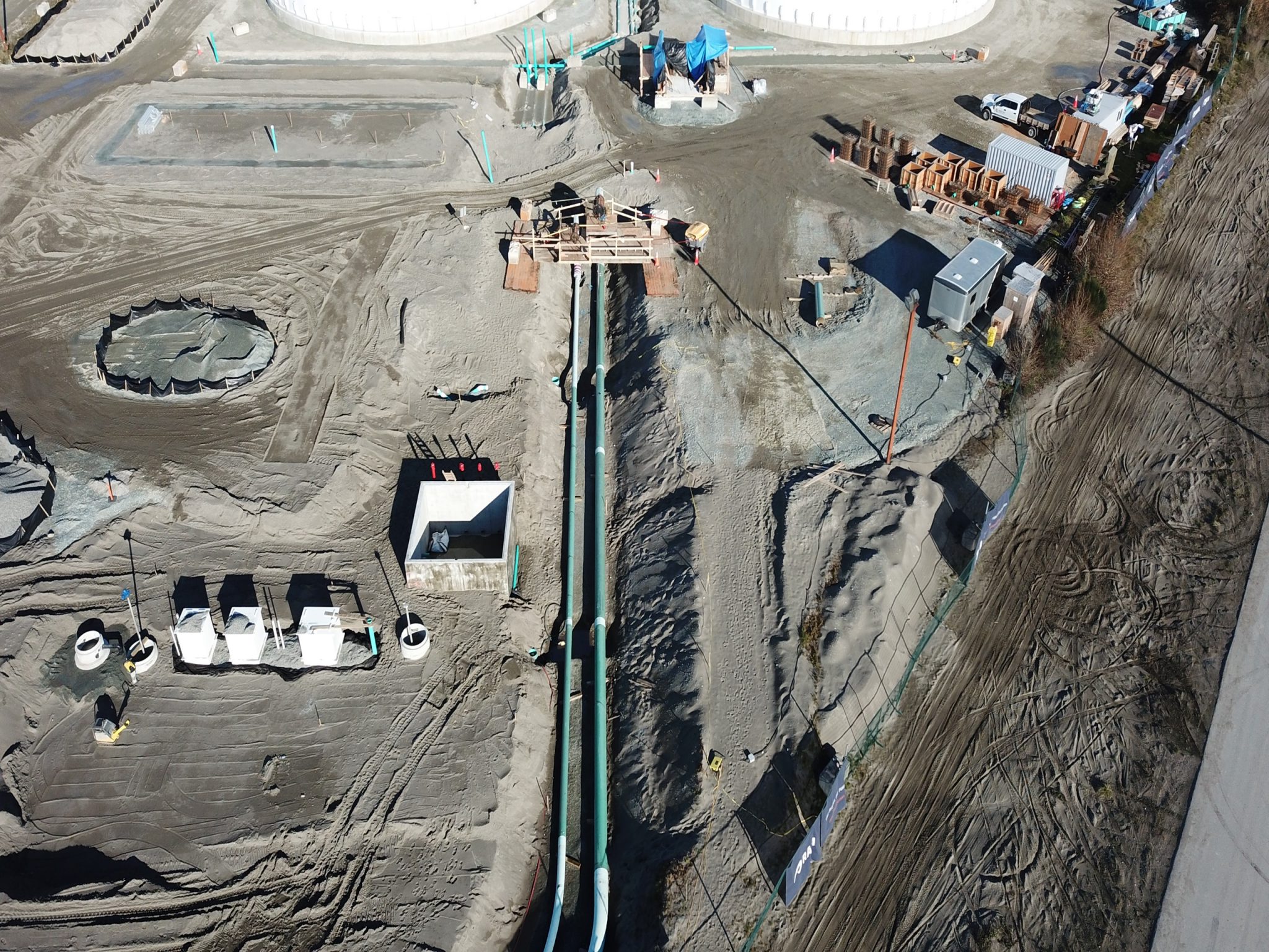 Drone image of the new pipeline connecting the new marine terminal to the new storage tanks