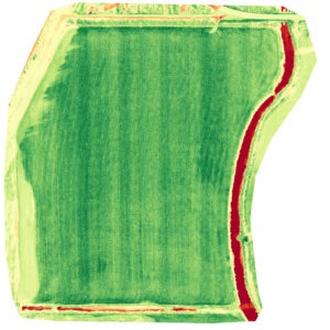 Drone Imagery of a Hay Field with a NDVI Health Index applied